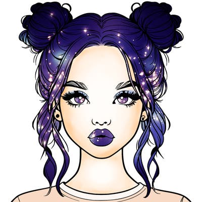 realistic girl with two buns in hair and lips