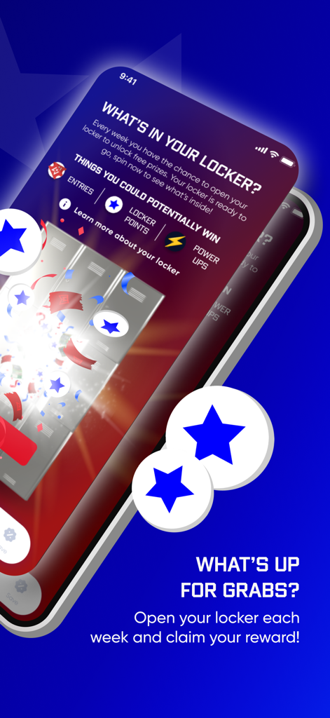 Winners Locker mobile app screen showing weekly locker prizes and rewards animation