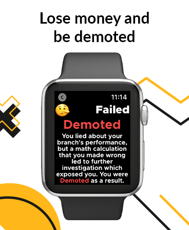 Corporate Climber - Idle Game - Apple Watch showing a demotion notification in the Corporate Climber game.