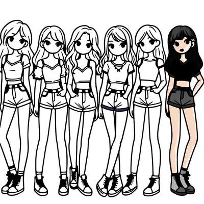 a group of girls wearing crop tops and shorts