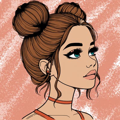 realistic girl with buns on the top of her head