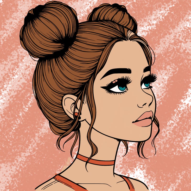 realistic girl with buns on the top of her head