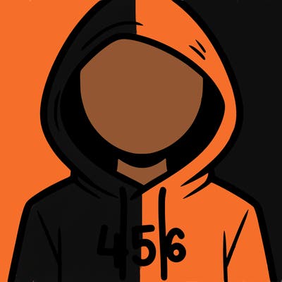 a person with non face waering a hoodie with a 456 symbol