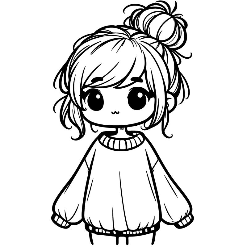 cute girl with baggy sweater and messy bun