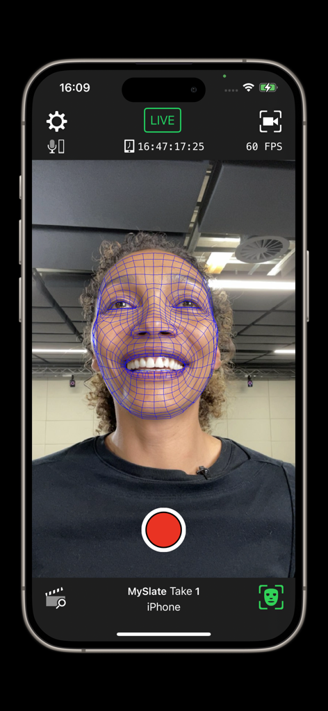 Echtzeit-Gesichts-Motion-Capture-Oberfläche mit Mesh-Overlay in Live Link Face