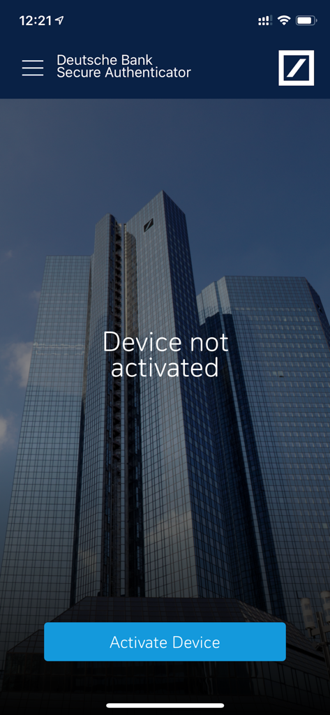 DB Secure Authenticator - Deutsche Bank Secure Authenticator app welcome screen showing device not activated message and an activation button