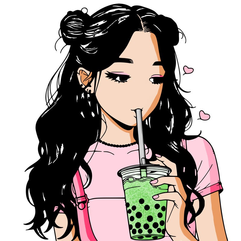 aesthetic realistic girl with boba