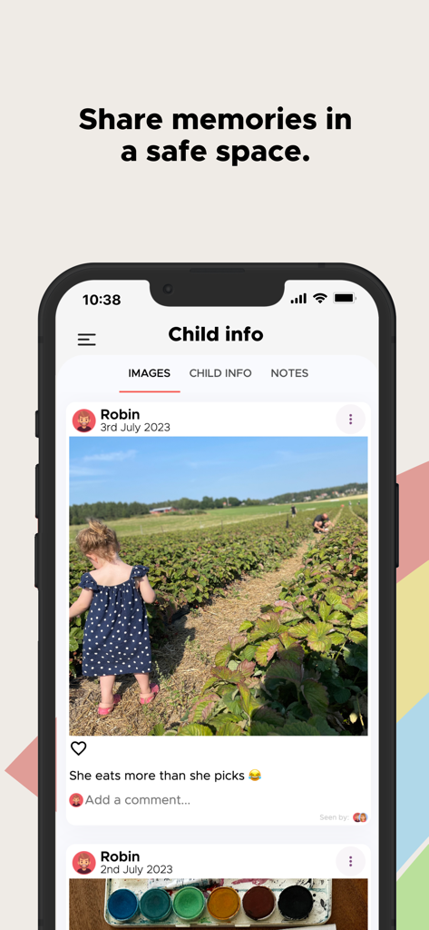 Co-parenting - Un espace numérique privé dans l'application de coparentalité pour partager des photos et des souvenirs d'enfants entre parents.