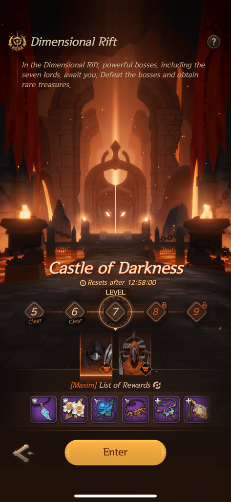 SOULS - The level selection screen for Castle of Darkness within the Dimensional Rift game mode in SOULS.