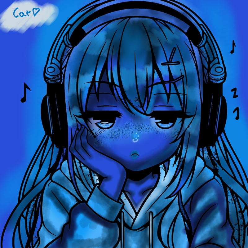 tired anime girl with head phones