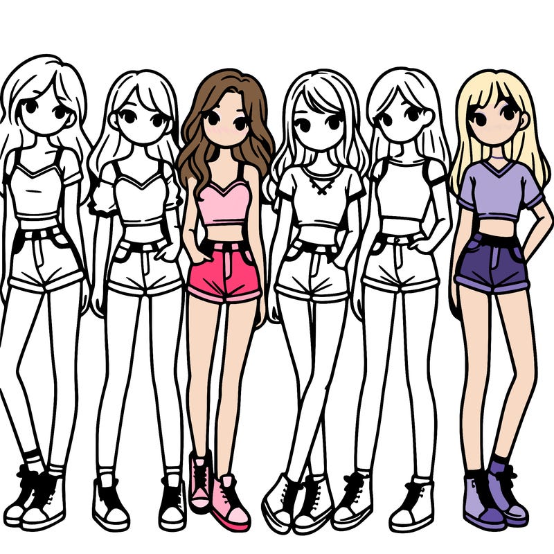a group of girls wearing crop tops and shorts