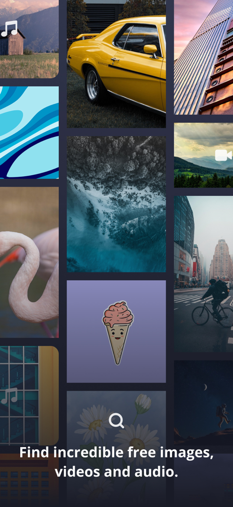 A collage showcasing Pixabay library of free images, videos, and illustrations for creators