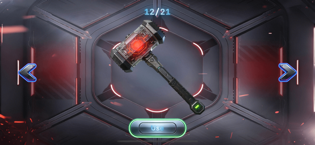 Gun Sound: Watch Weapon Box - Un martello high-tech futuristico nel menu di selezione delle armi dell'app