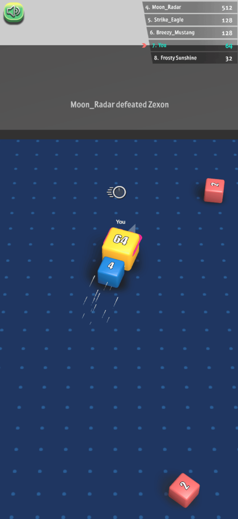 A cube snake moves across a gridded board in Cubes 2048 io with a leaderboard visible.