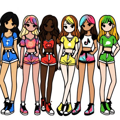a group of girls wearing crop tops and shorts