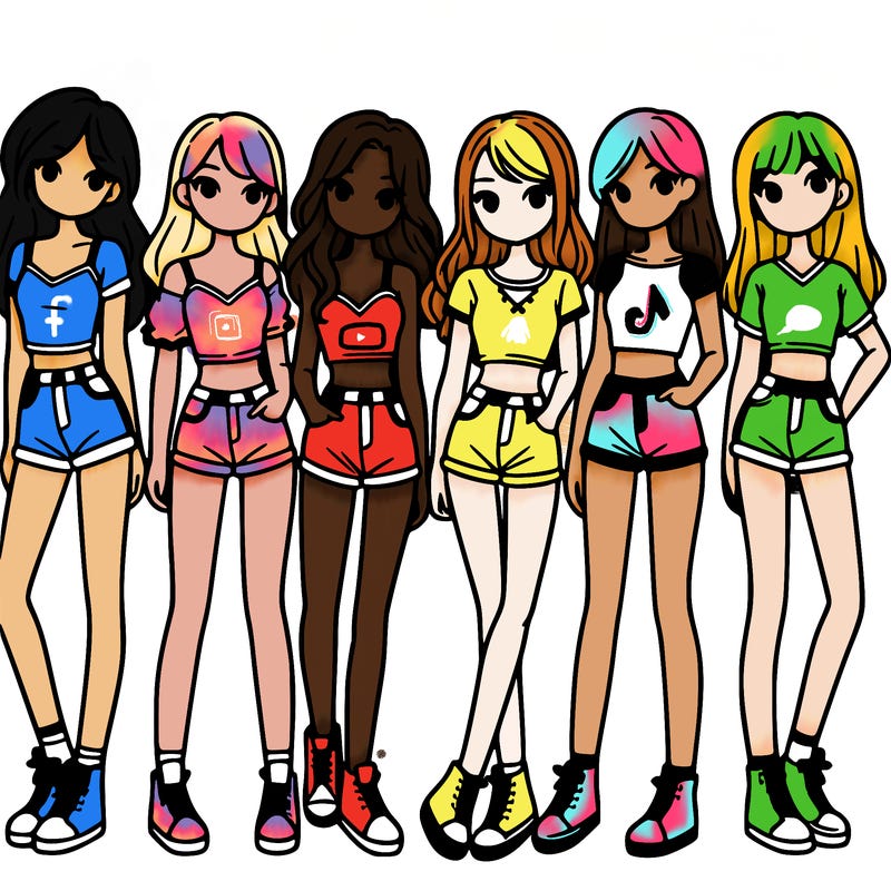 a group of girls wearing crop tops and shorts