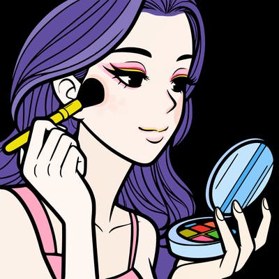 little girl putting on makeup