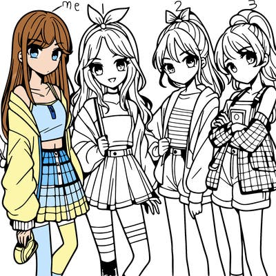 teen manga girls group of 4
