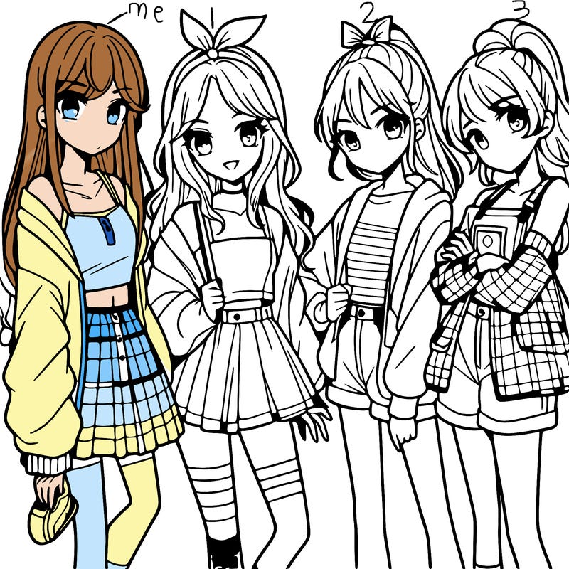 teen manga girls group of 4