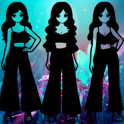 girls with flare pants and crop tops realistic