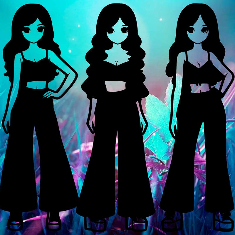 girls with flare pants and crop tops realistic