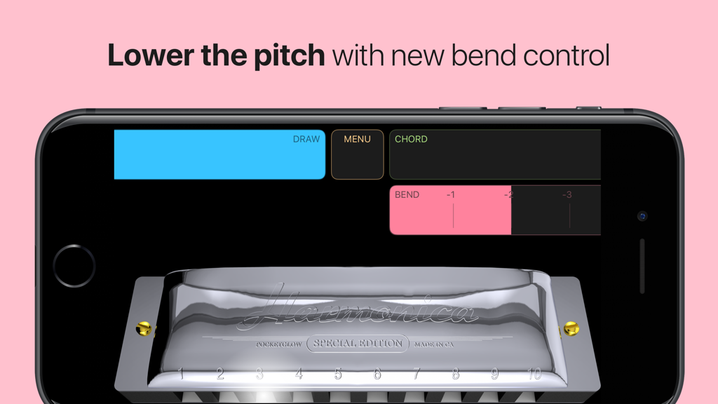 Harmonica - Harmonica app interface showing the pitch bend control feature