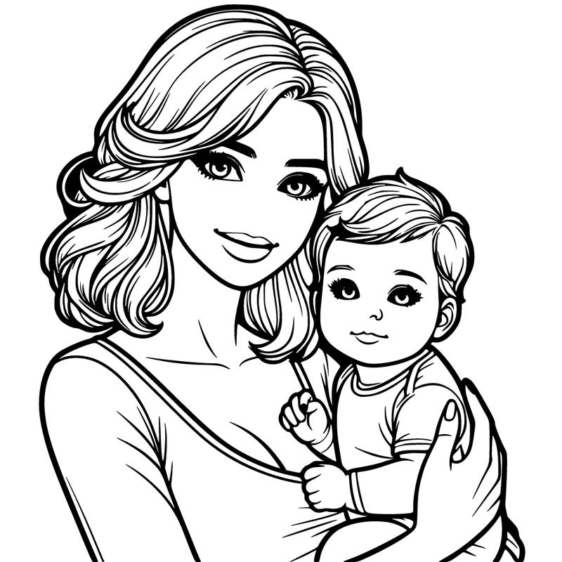 realistic woman holding realistic little baby