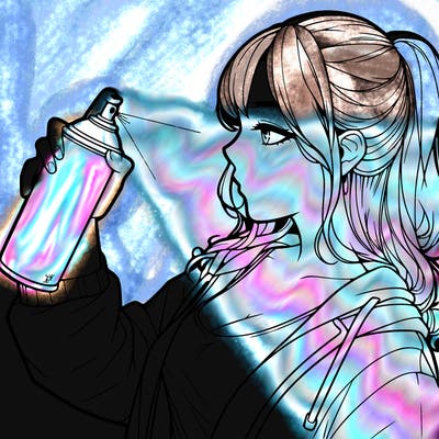 a realistic girl spray, painting