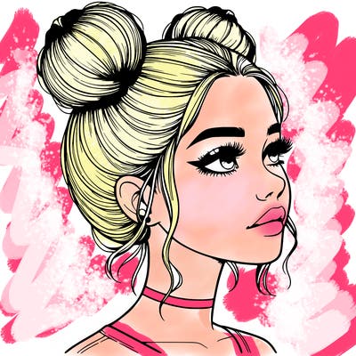 realistic girl with buns on the top of her head