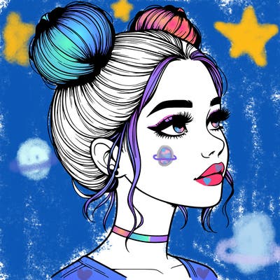 realistic girl with buns on the top of her head