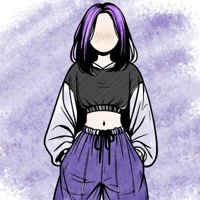 realistic girl faceless with baggy pants and a crop top