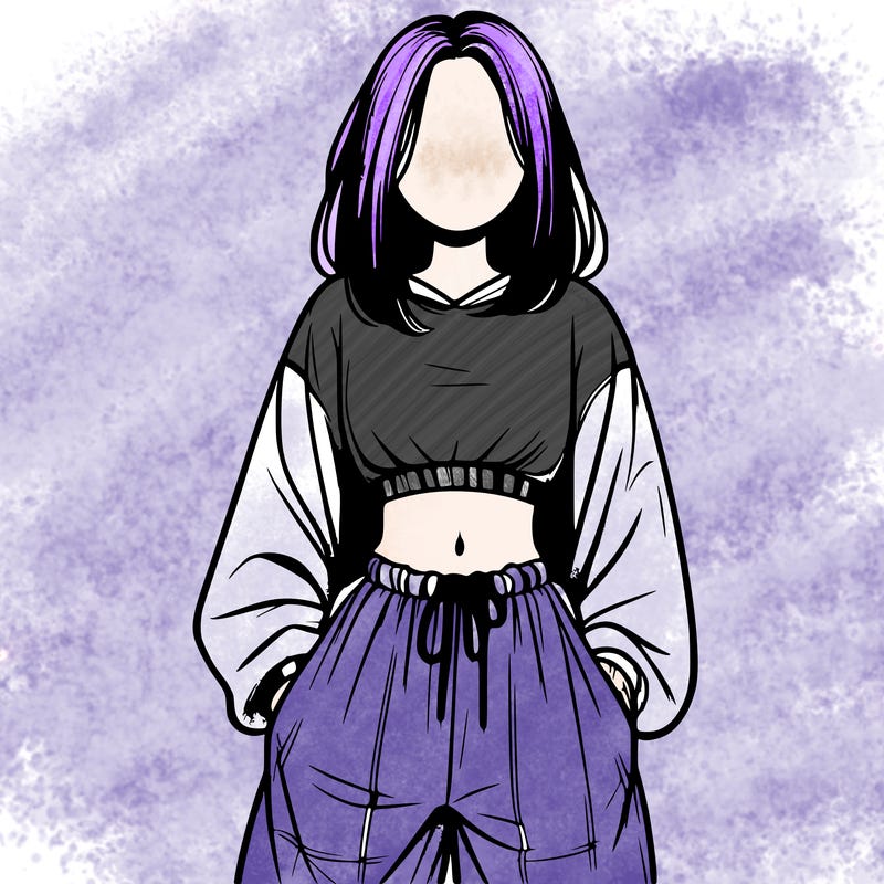 realistic girl faceless with baggy pants and a crop top