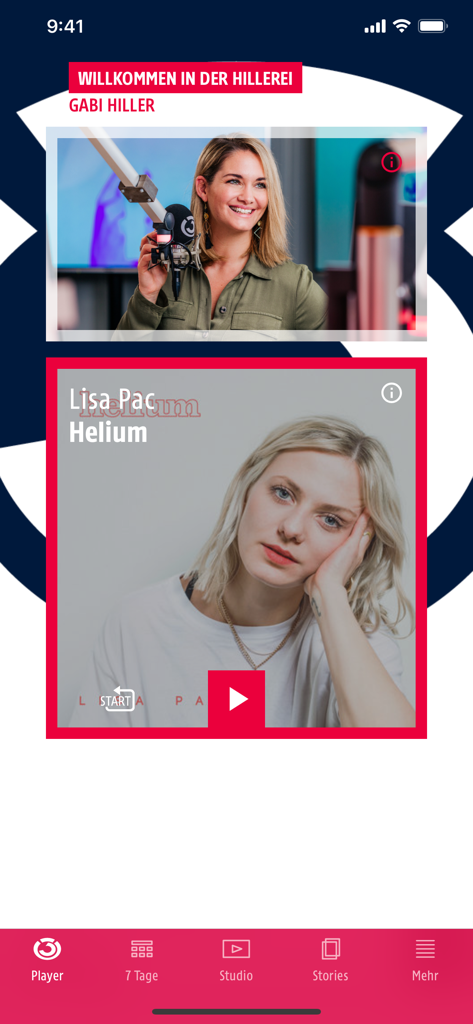 Hitradio Ö3 - Hitradio OE3 app interface showing the music player with radio host Gabi Hiller and artist Lisa Pac.