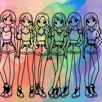 a group of girls wearing crop tops and shorts