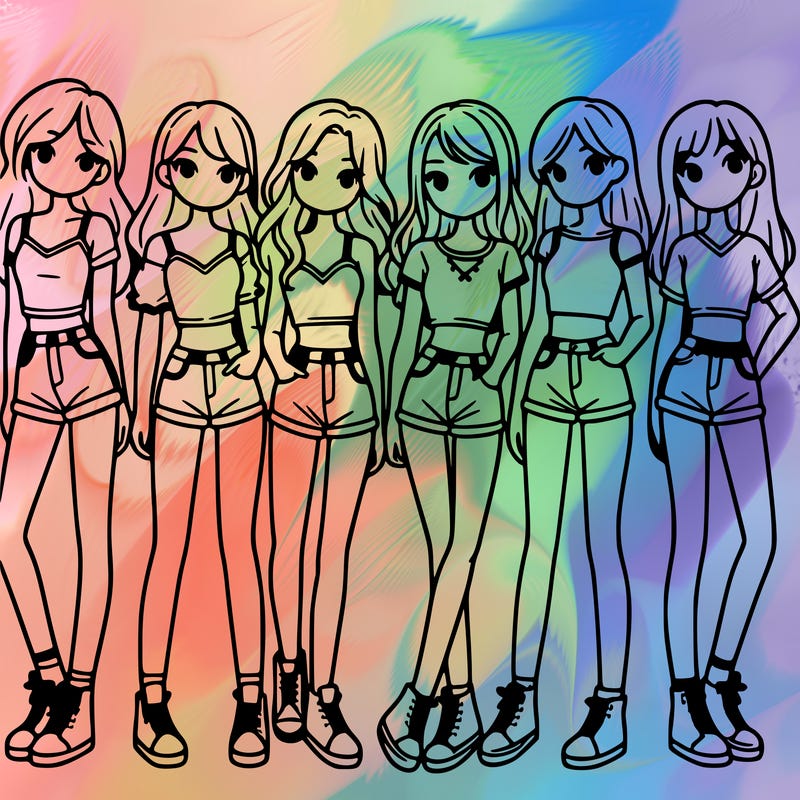 a group of girls wearing crop tops and shorts
