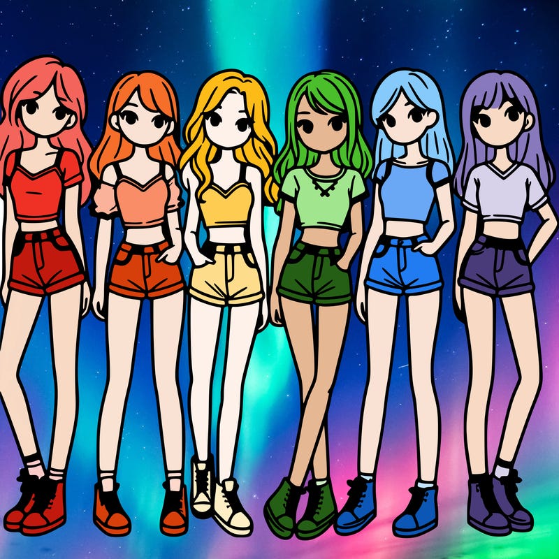 a group of girls wearing crop tops and shorts