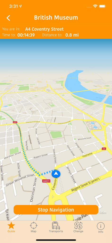 London Map and Travel Guide - 런던 여행 가이드 앱에 영국 박물관으로 가는 3D 지도와 내비게이션 표시