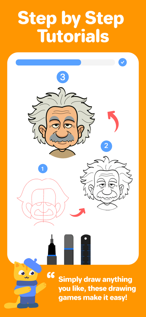 Drawing Desk:Learn to Draw App - A step by step drawing tutorial for a caricature of Albert Einstein in Drawing Desk