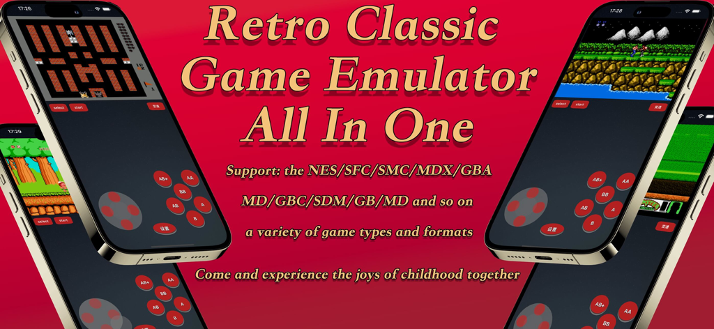 Interfaccia emulatore all-in-one di classici giochi retrò che mostra i controlli di gioco mobile