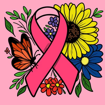 cancer awareness symbol with flowers and butterflies