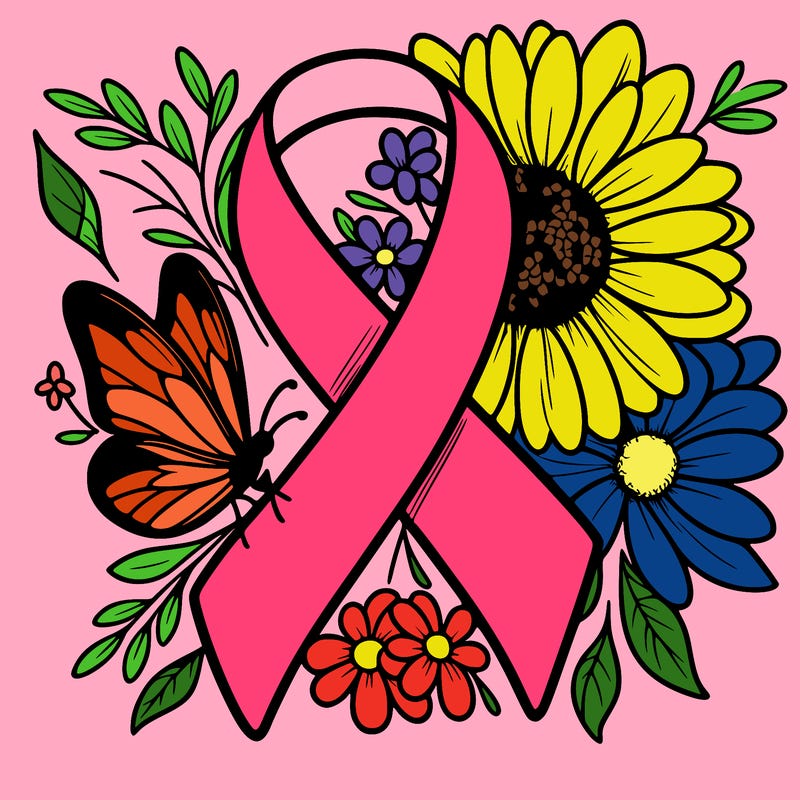 cancer awareness symbol with flowers and butterflies