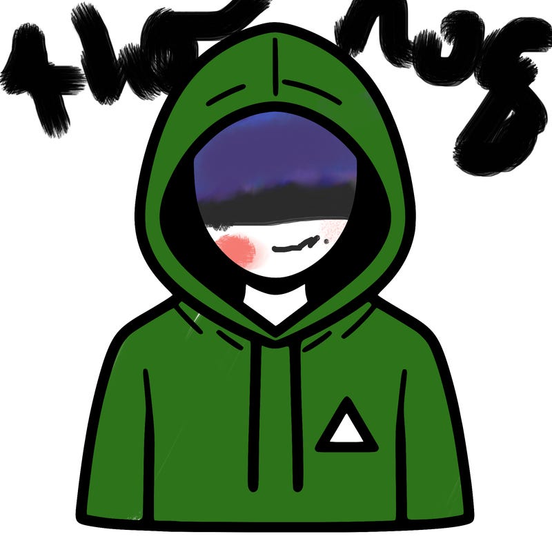 a person with non face waering a hoodie with a small triangle symbol