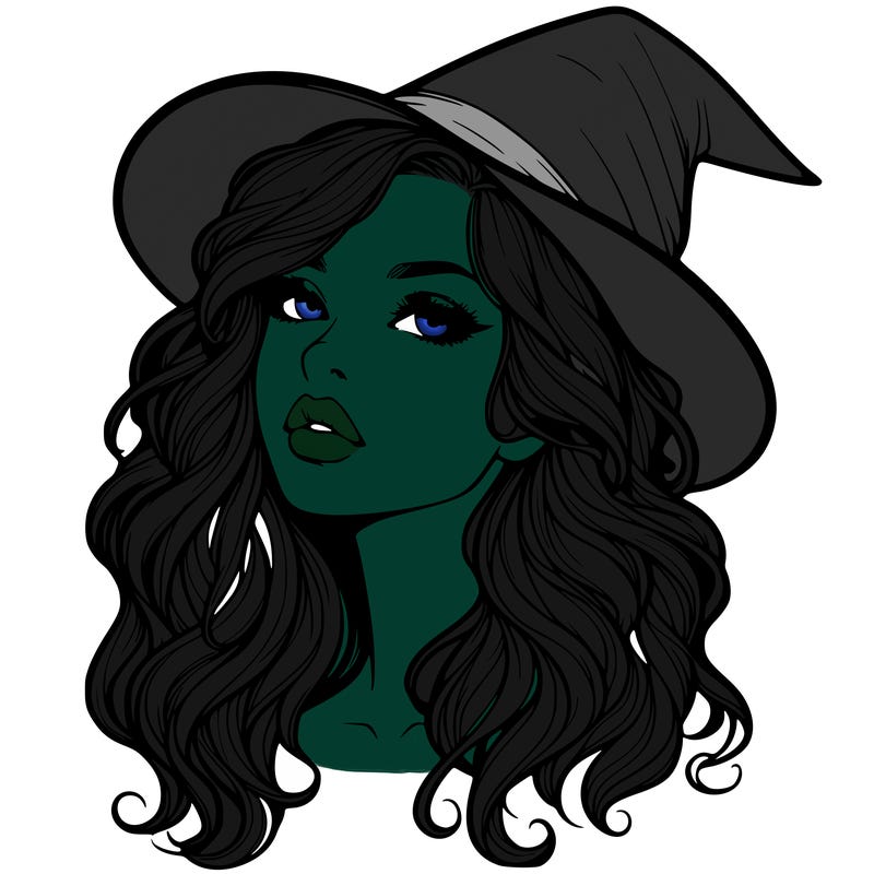 realistic witch girl with wavy hair and lips