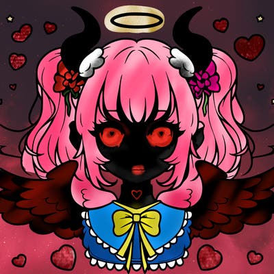 pastel goth anime horns and wings