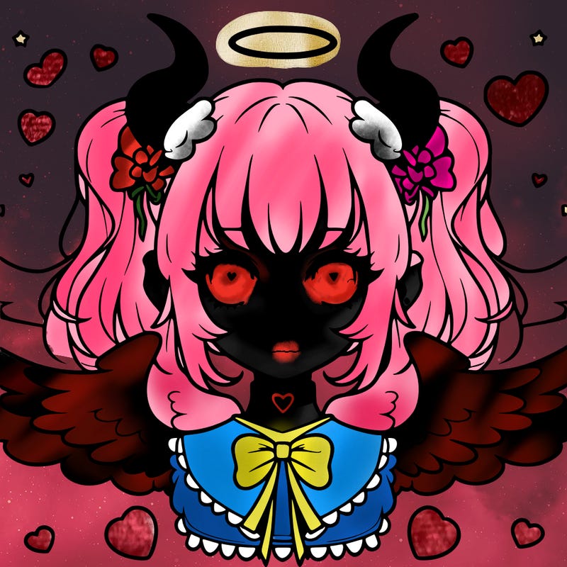 pastel goth anime horns and wings
