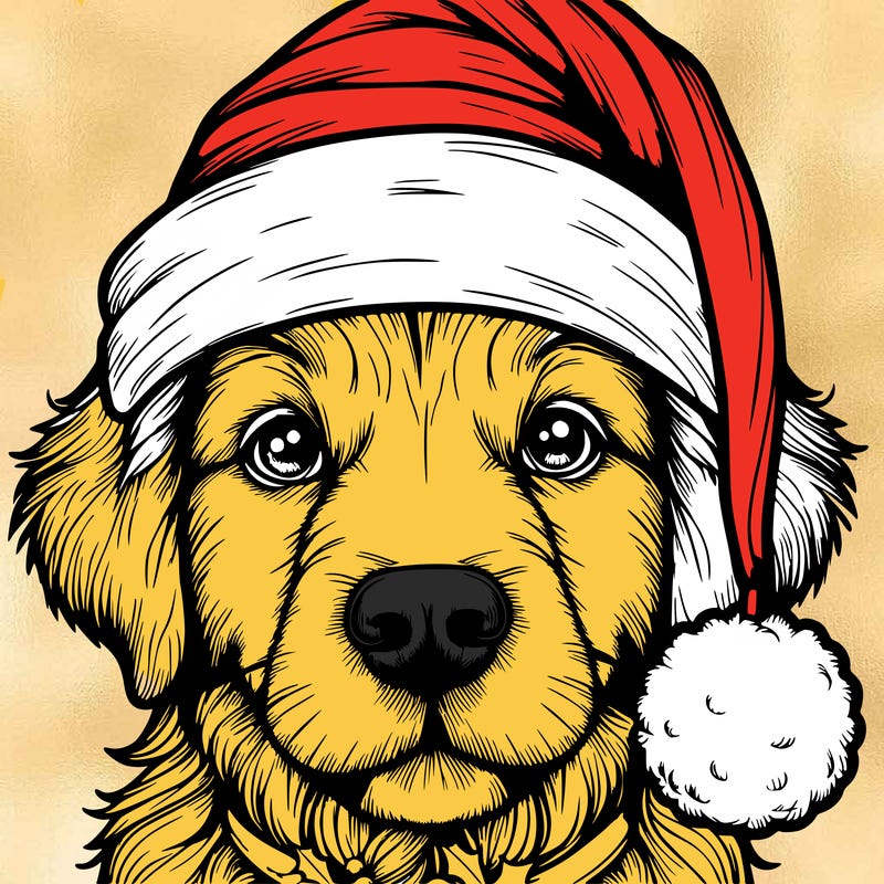 realistic dog with a christmas hat