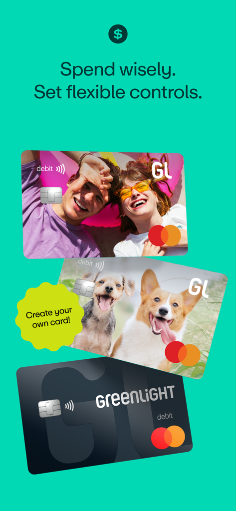 Greenlight Kids & Teen Banking - Customizable Greenlight debit cards for kids and teens featuring photos and flexible parental controls