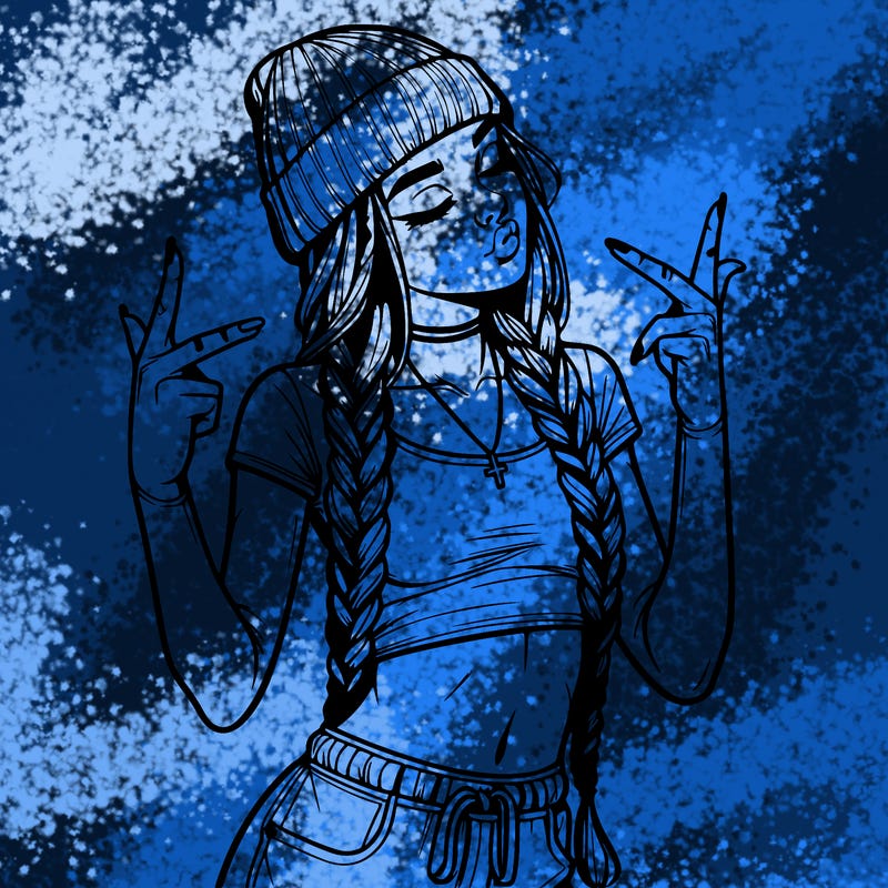 realistic teenage girl with braids and a beanie and crop top doing 🫶🏼
