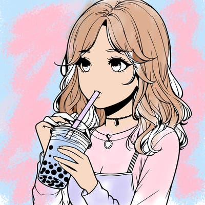 realistic girl drinking boba tea