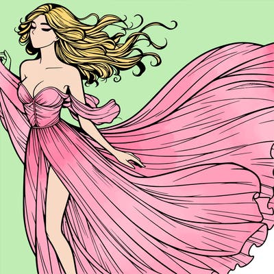 realistic woman in dress flowing the the wind